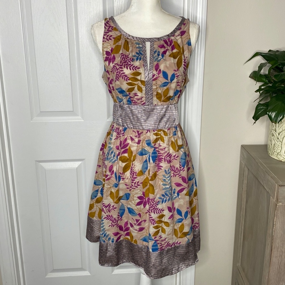 Forever Key Hole Sleeveless Tie Back Floral Cotton Knee Length Dress Size L